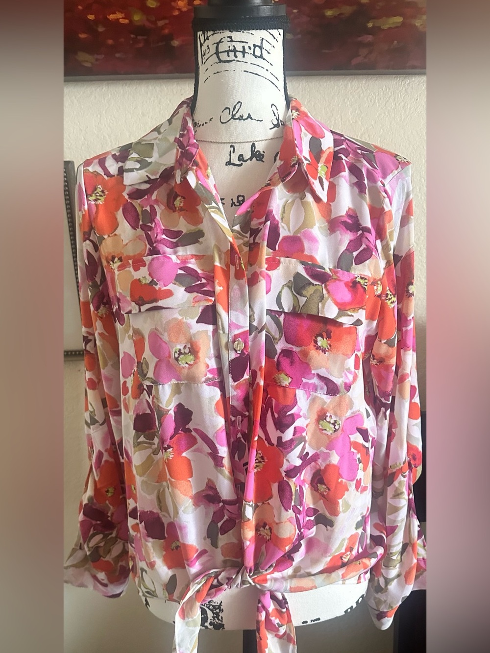 Floral Button-Down Shirt - Pink & Orange - Picture 2 of 7